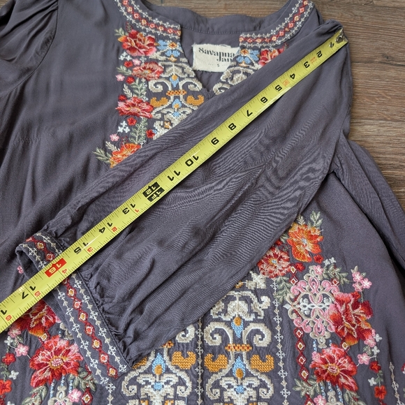 Savanna Jane Embroidered Boho Blouse Small Floral Peasant Top Cottagecore - Picture 8 of 10